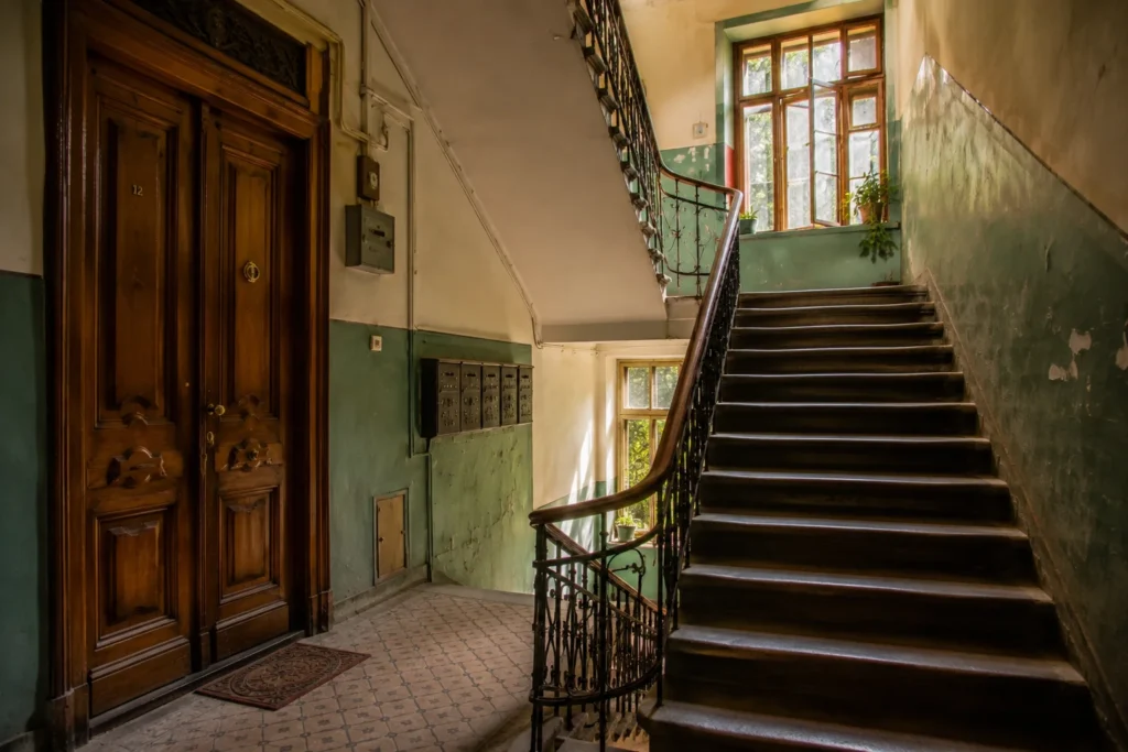 Historic staircase inside an old residential building in Yerevan