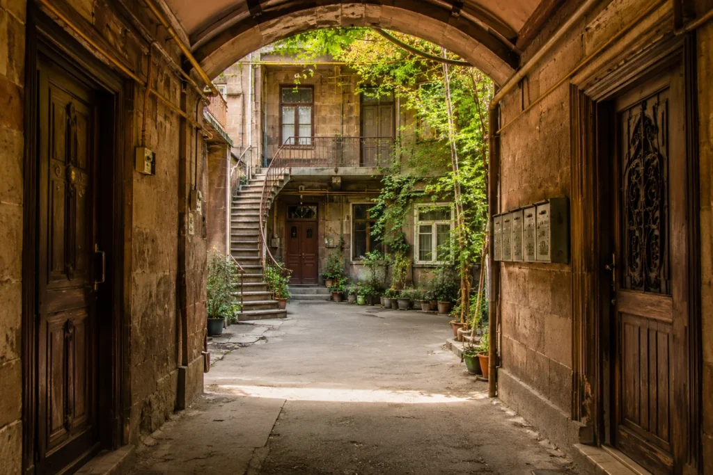Hidden residential courtyard inside an old building in Yerevan