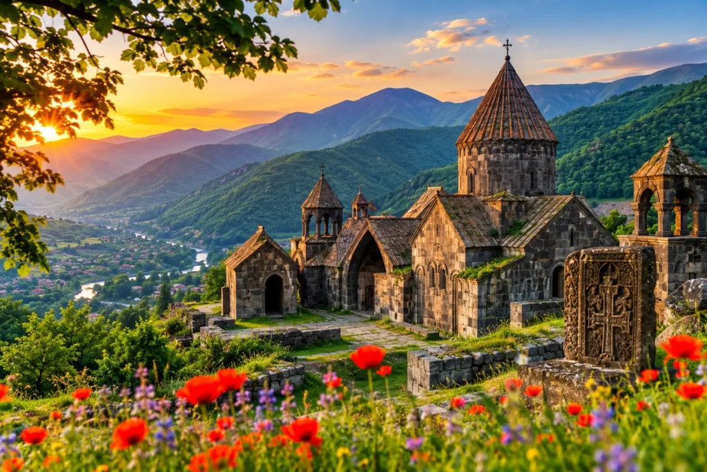 Haghpat Monastery in Lori Armenia with mountain views
